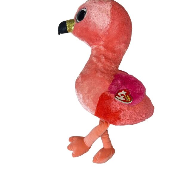 Ty Beanie Boo Gilda Pink Flamingo, Large Blue Eyes, TySilk Pink, 24"‎ Tall Baby - Picture 2 of 16